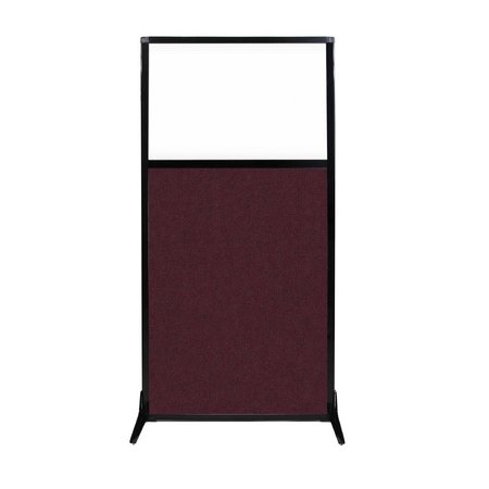 VERSARE Work Station Screen 33" x 70" Cranberry Fabric With Clear Window 1840109